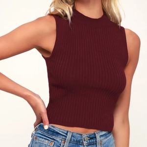 RIBBED MAROON MOCK NECK TANK